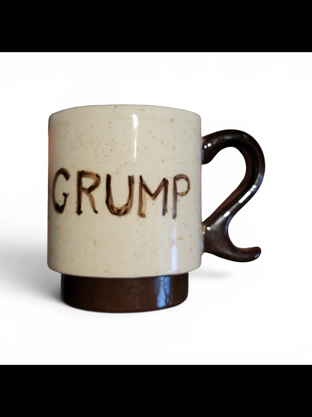 Vintage Grump Speckled Oatmeal Ceramic Stoneware Coffee Mug Brown Drip Glaze